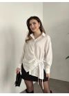 Önden büzgülü ithal kumaş gömlek beyaz