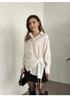 Önden büzgülü ithal kumaş gömlek beyaz