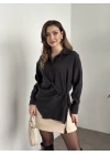 Önden büzgülü ithal kumaş gömlek siyah