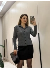 Örme balıkçı yaka düğmeli triko füme