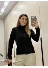 Örme balıkçı yaka düğmeli triko Kahve