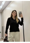 Örme balıkçı yaka düğmeli triko Kahve