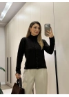 Örme balıkçı yaka düğmeli triko Kahve