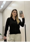 Örme balıkçı yaka düğmeli triko Kahve