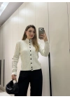 Örme balıkçı yaka düğmeli triko taş