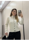 Örme balıkçı yaka düğmeli triko taş