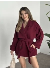 Oversize ara boy standart kaşe kaban bordo