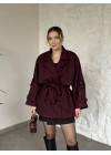 Oversize ara boy standart kaşe kaban bordo