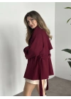 Oversize ara boy standart kaşe kaban bordo