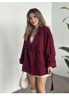 Oversize ara boy standart kaşe kaban bordo