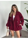 Oversize ara boy standart kaşe kaban bordo