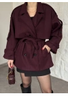 Oversize ara boy standart kaşe kaban bordo