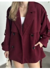 Oversize ara boy standart kaşe kaban bordo