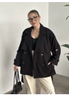 Oversize ara boy standart kaşe kaban siyah