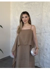 Oversize askısı ayarlanabilir tül modal elbise camel