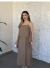 Oversize askısı ayarlanabilir tül modal elbise camel