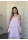Oversize askısı ayarlanabilir tül modal elbise pembe