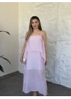 Oversize askısı ayarlanabilir tül modal elbise pembe