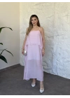 Oversize askısı ayarlanabilir tül modal elbise pembe