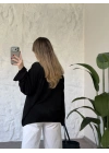 Oversize basic taş baskılı sweatshırt siyah