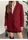 Oversize düğme detaylı blazer ceket bordo