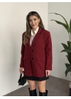 Oversize düğme detaylı blazer ceket bordo