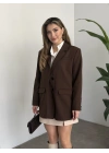 Oversize düğme detaylı blazer ceket kahve