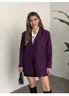 Oversize düğme detaylı blazer ceket mürdüm