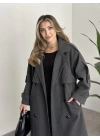 Oversize düğmeli astarlı bağlamalı kaşe kaban antrasit
