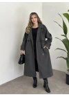 Oversize düğmeli astarlı bağlamalı kaşe kaban antrasit
