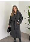 Oversize düğmeli astarlı bağlamalı kaşe kaban antrasit