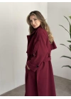 Oversize düğmeli astarlı bağlamalı kaşe kaban bordo