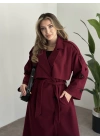Oversize düğmeli astarlı bağlamalı kaşe kaban bordo