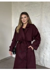 Oversize düğmeli astarlı bağlamalı kaşe kaban bordo