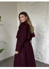 Oversize düğmeli astarlı bağlamalı kaşe kaban bordo