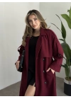 Oversize düğmeli astarlı bağlamalı kaşe kaban bordo