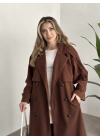 Oversize düğmeli astarlı bağlamalı kaşe kaban kahve