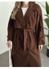Oversize düğmeli astarlı bağlamalı kaşe kaban kahve