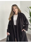 Oversize düğmeli astarlı bağlamalı kaşe kaban siyah