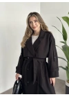 Oversize düğmeli astarlı bağlamalı kaşe kaban siyah