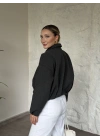 Oversize kısa kemerli kaşe ceket antrasit