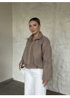 Oversize kısa kemerli kaşe ceket bej