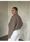 Oversize kısa kemerli kaşe ceket bej