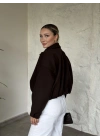 Oversize kısa kemerli kaşe ceket kahve