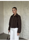 Oversize kısa kemerli kaşe ceket kırçıllı kahve