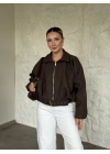Oversize kısa kemerli kaşe ceket kırçıllı kahve