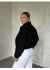 Oversize kısa kemerli kaşe ceket siyah