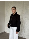 Oversize kısa kemerli kaşe ceket siyah