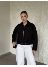 Oversize kısa kemerli kaşe ceket siyah