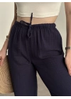 Pamuklu keten şalvar pantolon Lacivert